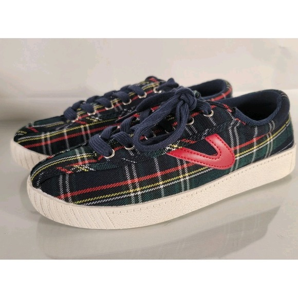 Tretorn Women's Nylite Plus Tartan Sneaker Plaid Navy Green 6 M - Picture 1 of 7